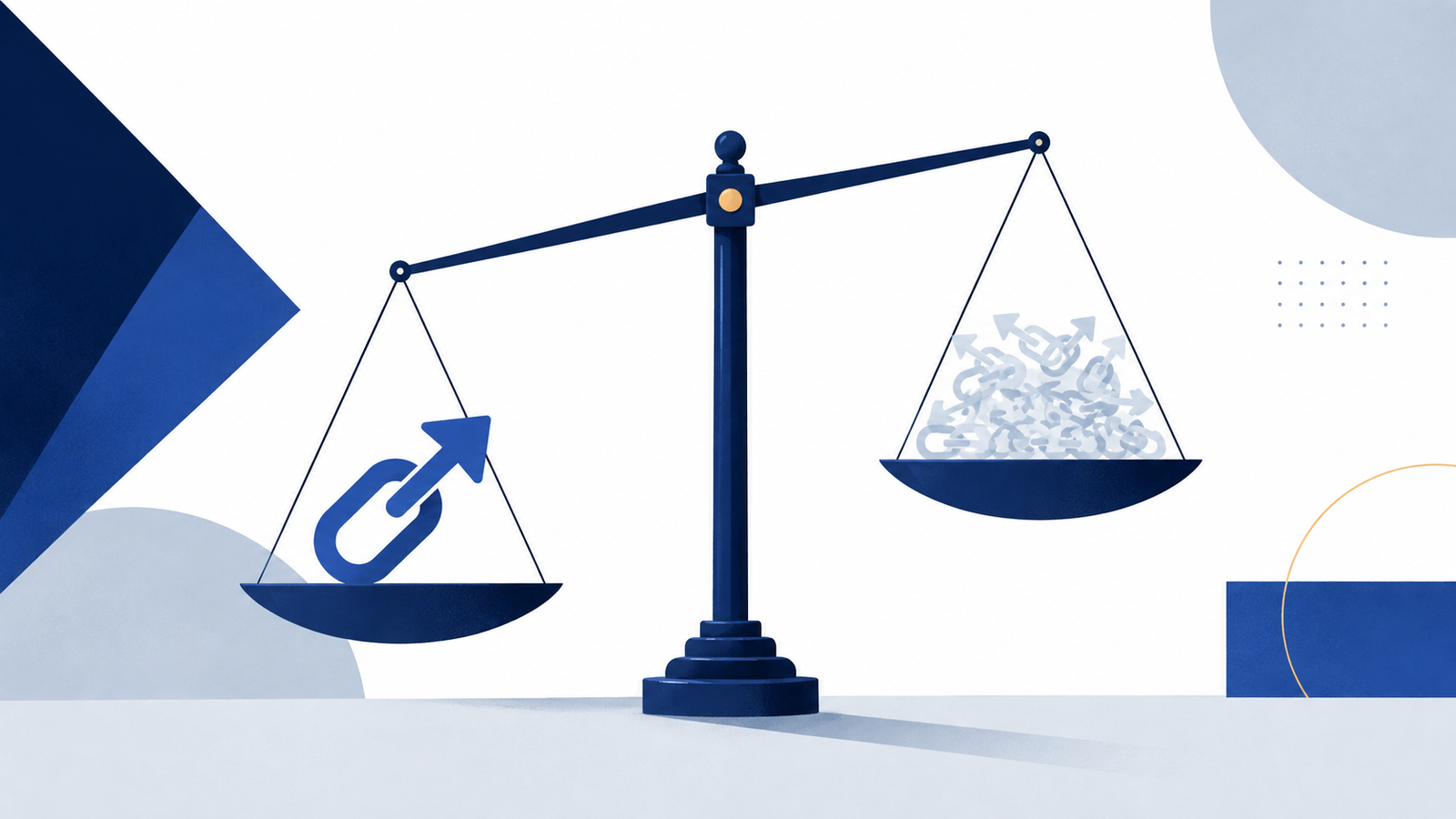 A flat illustration of a set of scales weighing a single strong citation against a pile of weak ones.