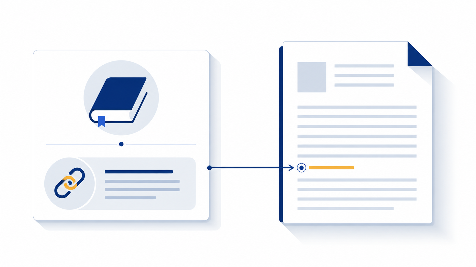 A flat illustration of one web page citing another with a single arrow between them.